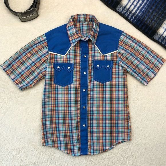 Vintage 50s/60s Handmade Kid's Western Snap Shirt sz M/L - Picture 1 of 15